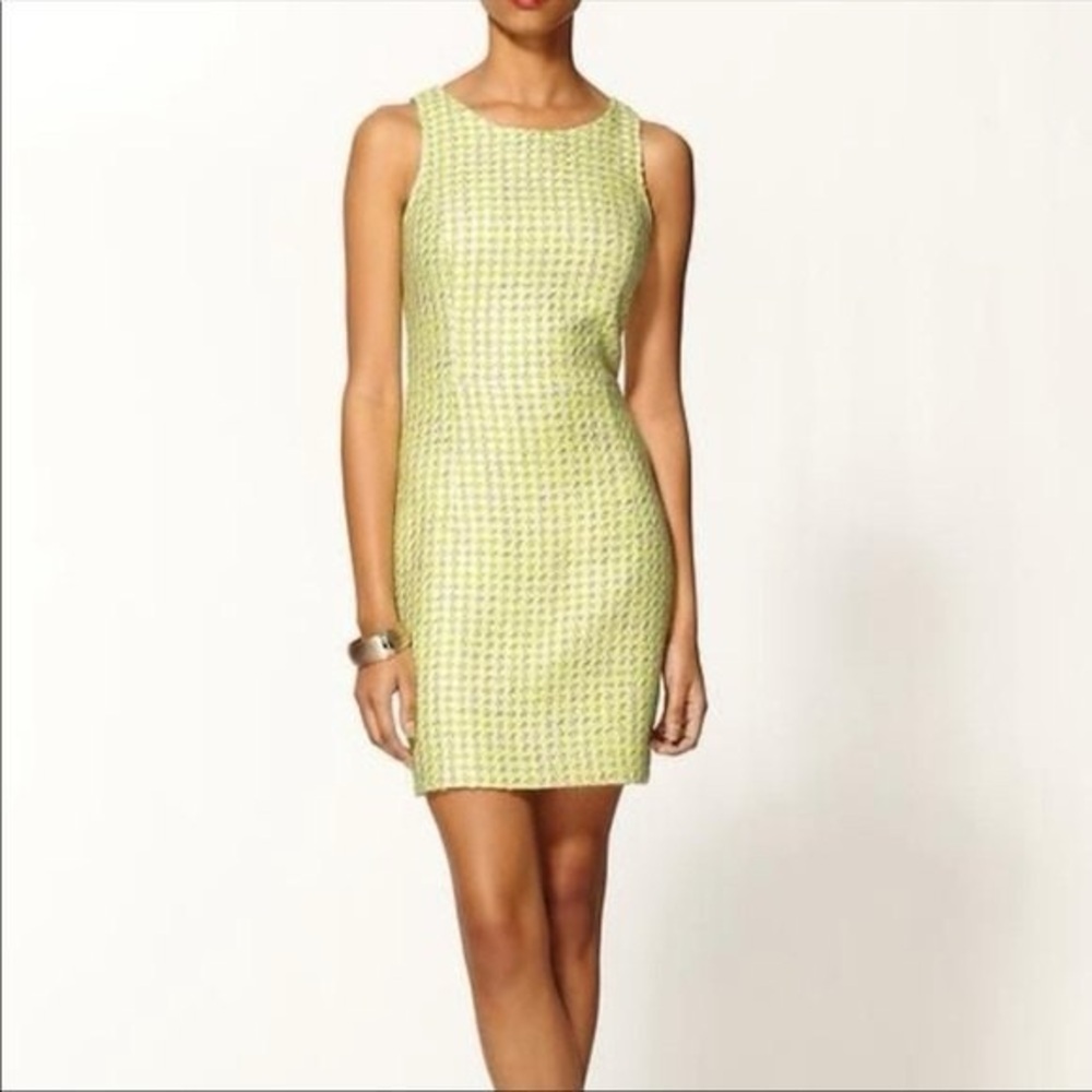 $325 THEORY Nadeeka Yellow Tweed Houndstooth Wool Blend Sheath Dress Size 4
